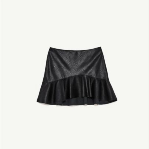 Zara Faux Leather Asymmetrical Ruffle Mini Skirt - Picture 6 of 8